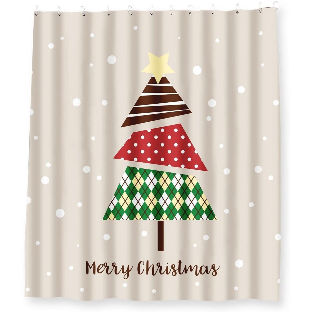 Christmas Tree Winter Shower Curtain Set for Bathroom Decorations, 12 Hooks Included (70 x 71 In)